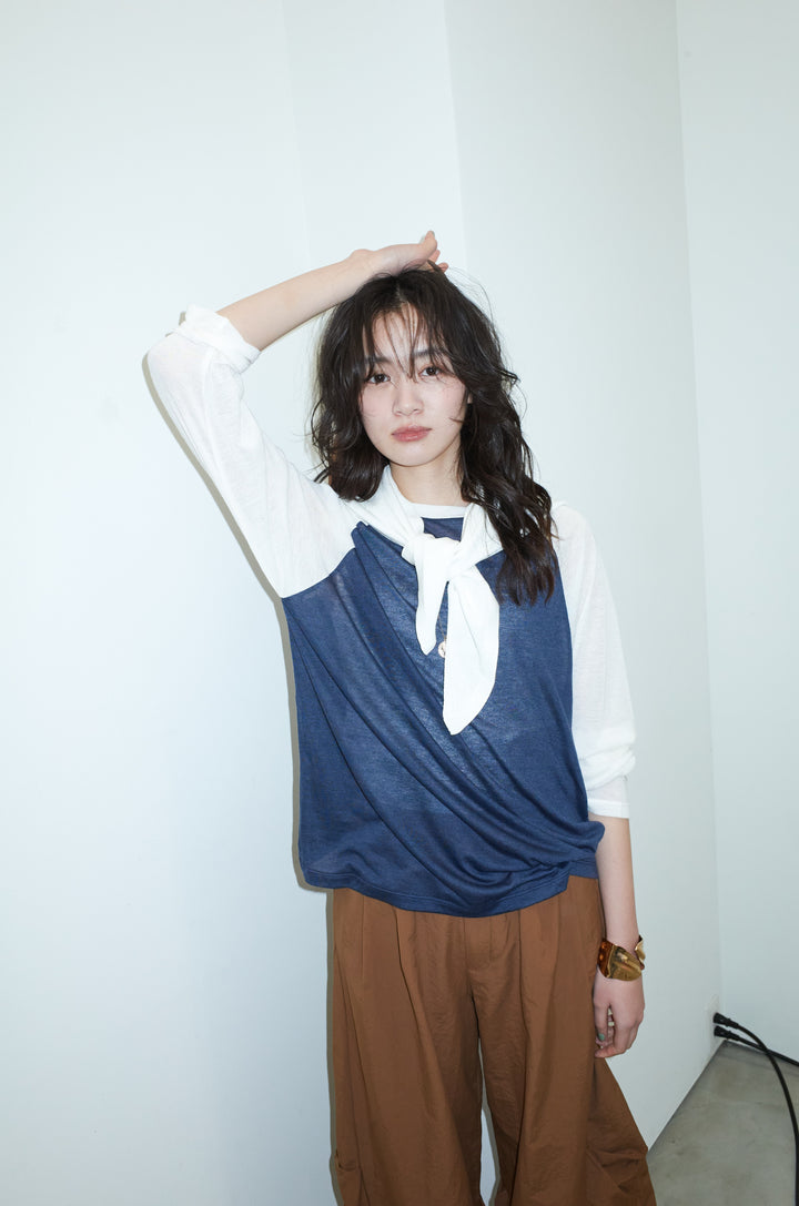 [予約/SET]シアーラグランPO+レーヨン混マルチWAYニットスカーフ+ドライタフタバレルレッグパンツ(3set)