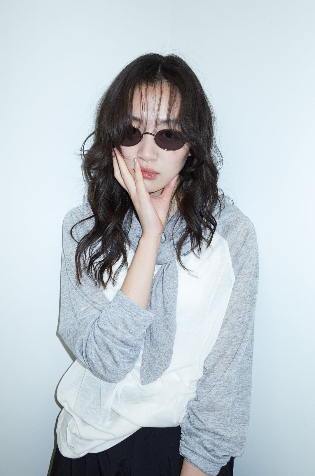 [予約/SET]シアーラグランPO+レーヨン混マルチWAYニットスカーフ+ドライタフタバレルレッグパンツ(3set)