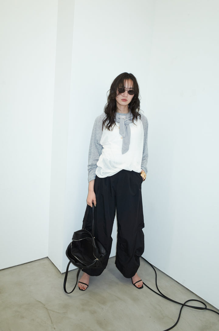 [予約/SET]シアーラグランPO+レーヨン混マルチWAYニットスカーフ+ドライタフタバレルレッグパンツ(3set)