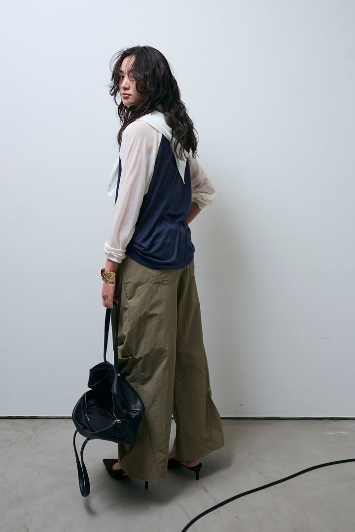 [予約/SET]シアーラグランPO+レーヨン混マルチWAYニットスカーフ+ドライタフタバレルレッグパンツ(3set)