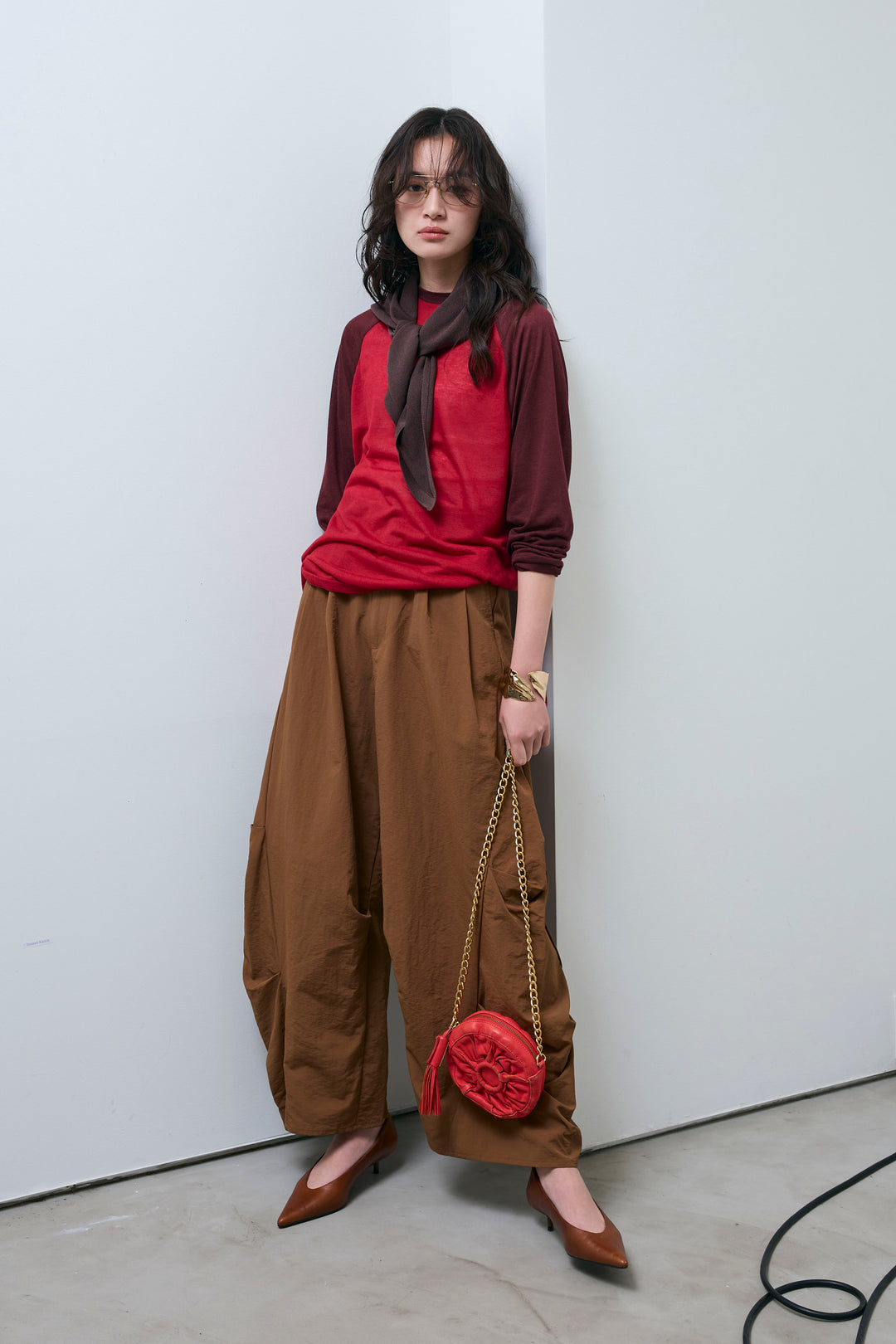 [予約/SET]シアーラグランPO+レーヨン混マルチWAYニットスカーフ+ドライタフタバレルレッグパンツ(3set)