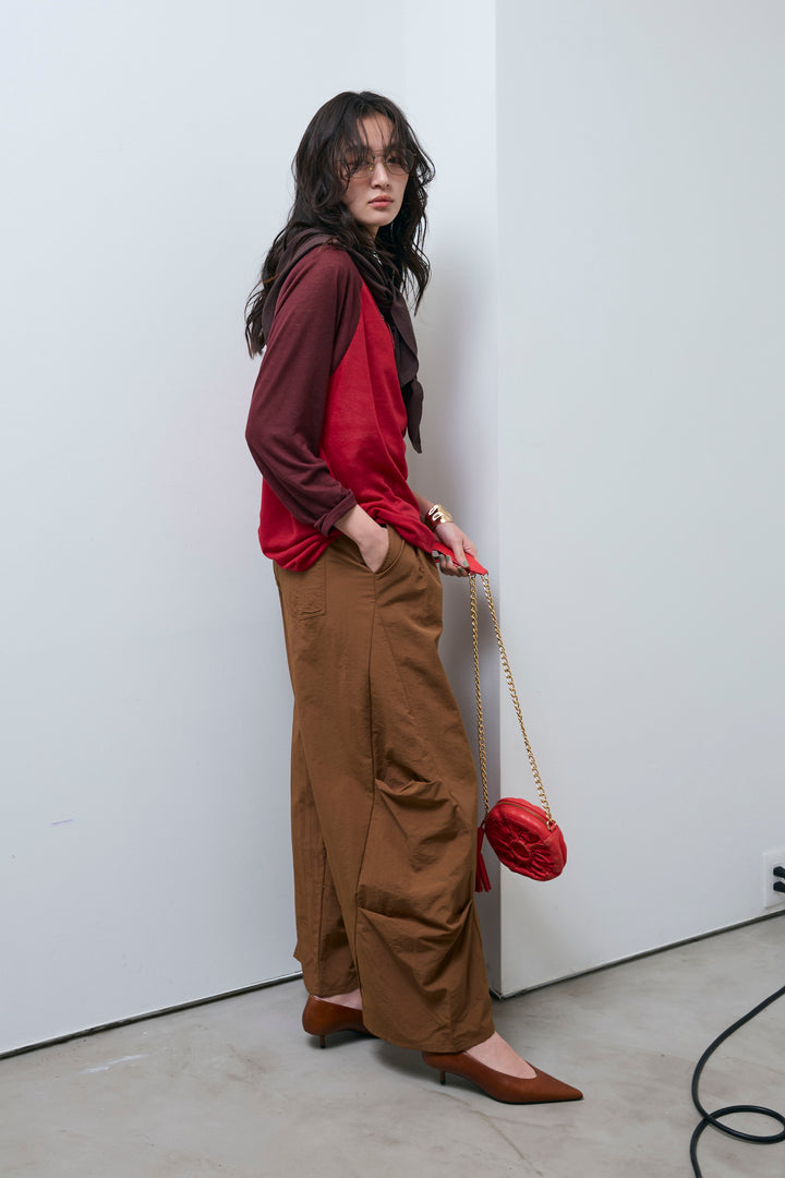 [予約/SET]シアーラグランPO+レーヨン混マルチWAYニットスカーフ+ドライタフタバレルレッグパンツ(3set)