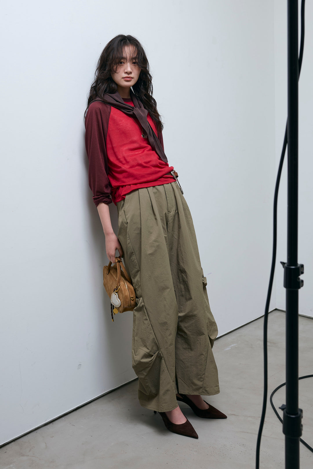 [予約/SET]シアーラグランPO+レーヨン混マルチWAYニットスカーフ+ドライタフタバレルレッグパンツ(3set)