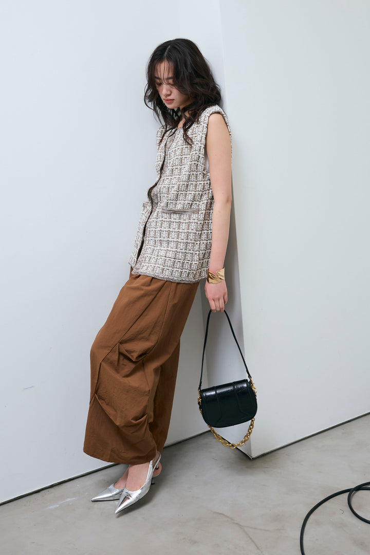 [予約/SET]ツイードライクニットベスト+ドライタフタバレルレッグパンツ(2set)