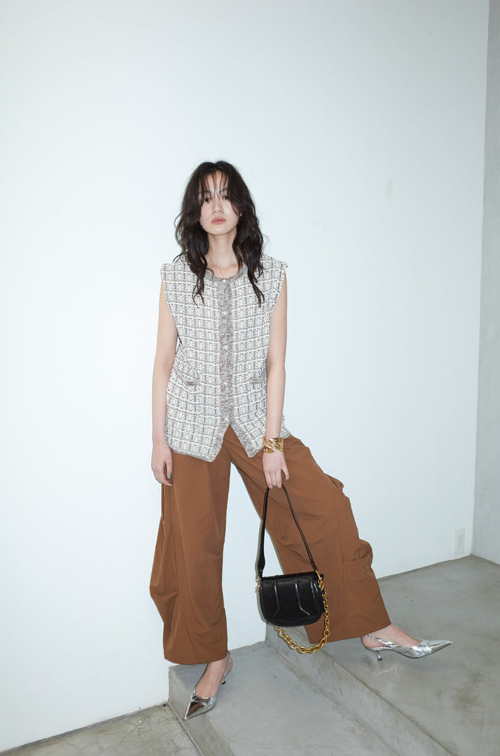 [予約/SET]ツイードライクニットベスト+ドライタフタバレルレッグパンツ(2set)