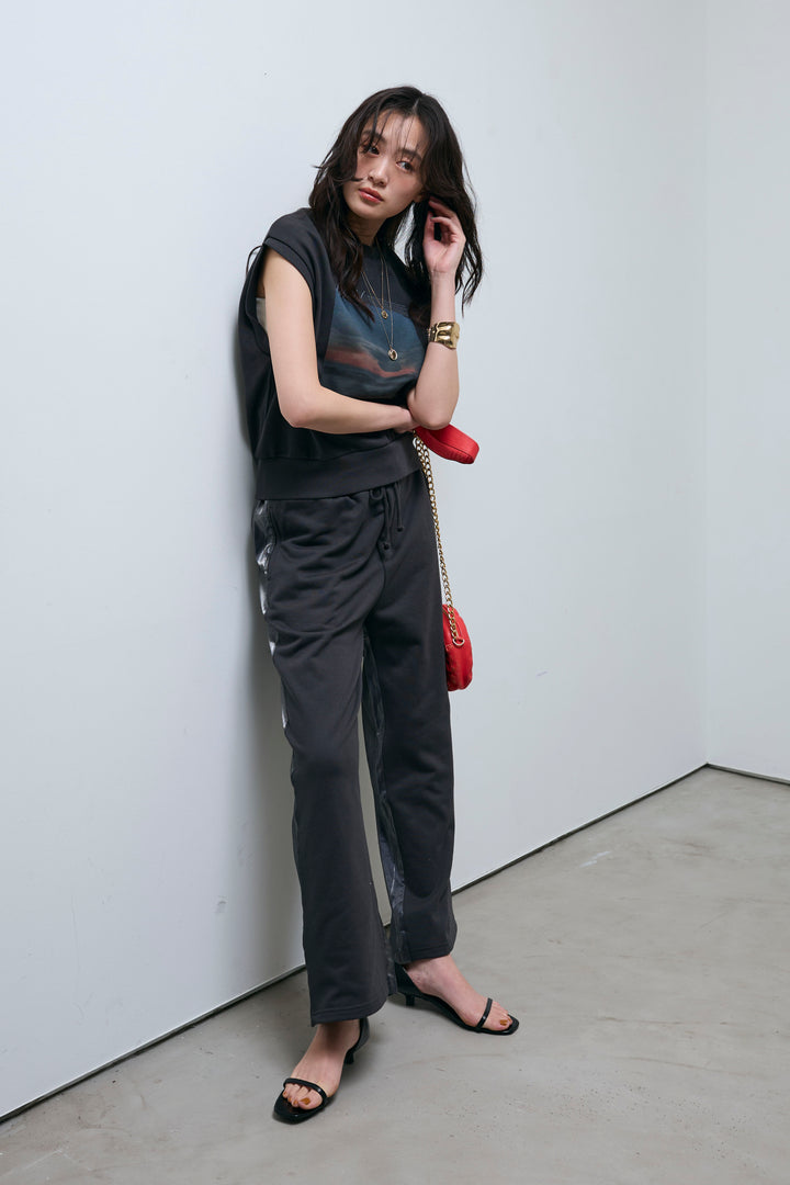 [予約/SET]フォトプリント裏毛ノースリPO+異素材切り替え裏毛パンツ(2set)