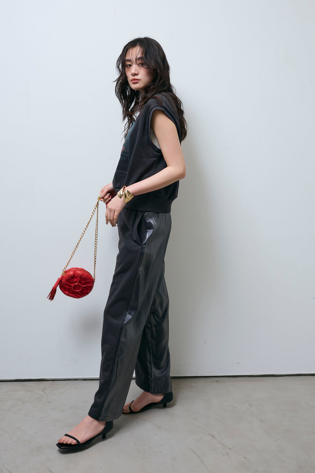 [予約/SET]フォトプリント裏毛ノースリPO+異素材切り替え裏毛パンツ(2set)