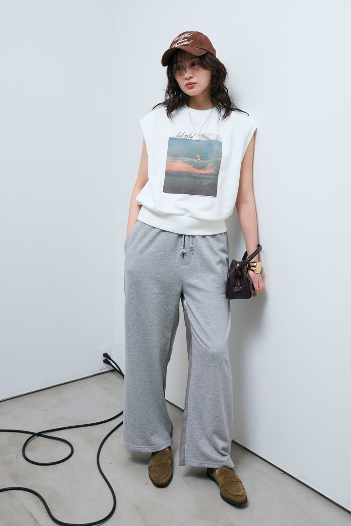 [予約/SET]フォトプリント裏毛ノースリPO+異素材切り替え裏毛パンツ(2set)