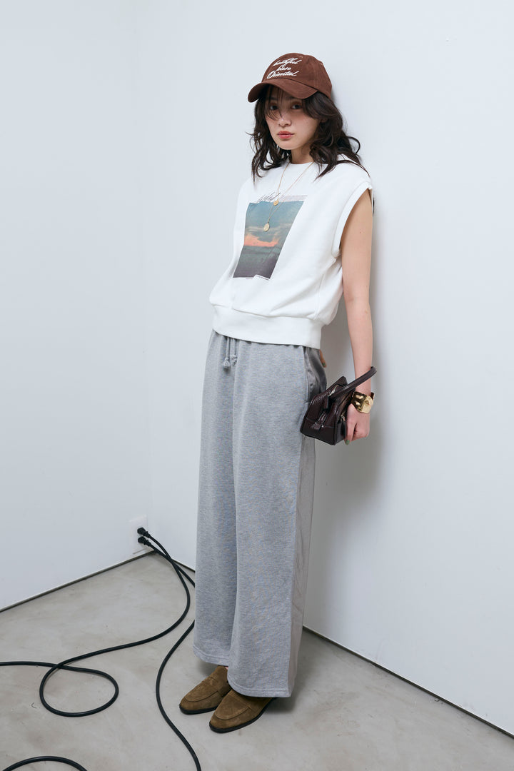 [予約/SET]フォトプリント裏毛ノースリPO+異素材切り替え裏毛パンツ(2set)