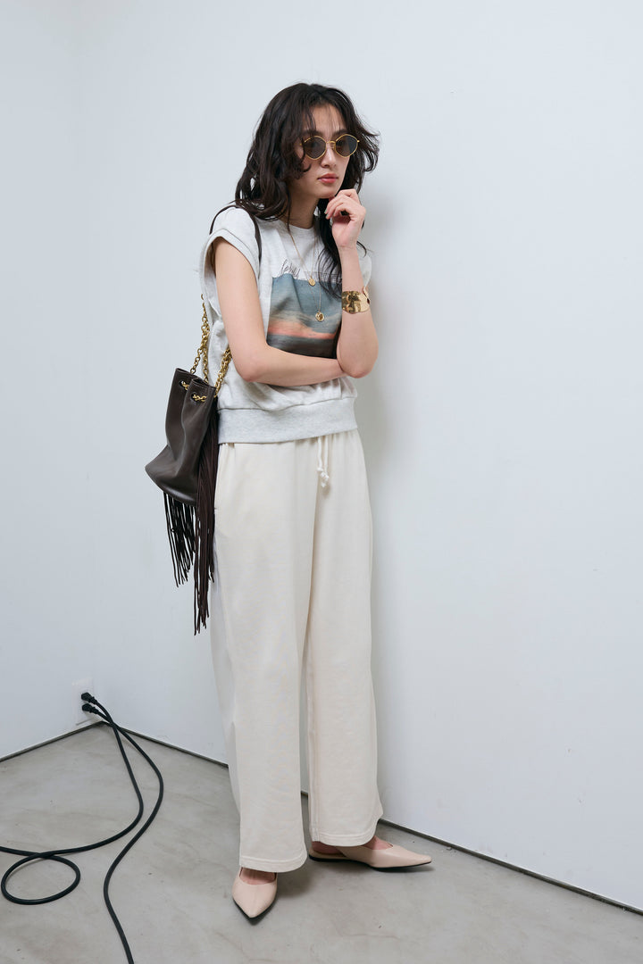 [予約/SET]フォトプリント裏毛ノースリPO+異素材切り替え裏毛パンツ(2set)