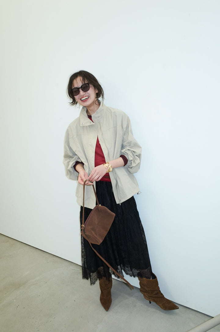 [予約/SET]ナイロンタフタスタンドカラーブルゾン+シアーラグランPO+レース 切替ロングスカート(3set)