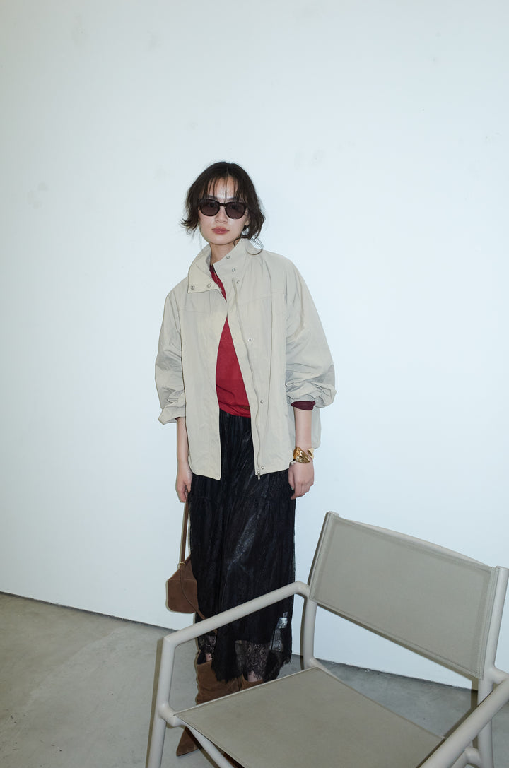 [予約/SET]ナイロンタフタスタンドカラーブルゾン+シアーラグランPO+レース 切替ロングスカート(3set)