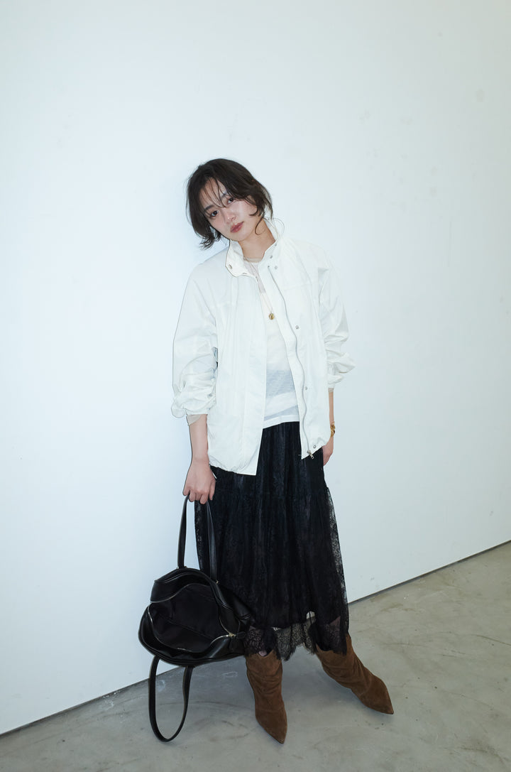 [予約/SET]ナイロンタフタスタンドカラーブルゾン+シアーラグランPO+レース 切替ロングスカート(3set)