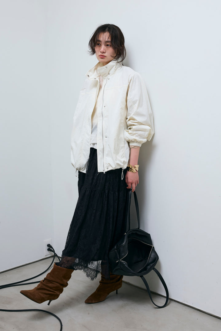 [予約/SET]ナイロンタフタスタンドカラーブルゾン+シアーラグランPO+レース 切替ロングスカート(3set)
