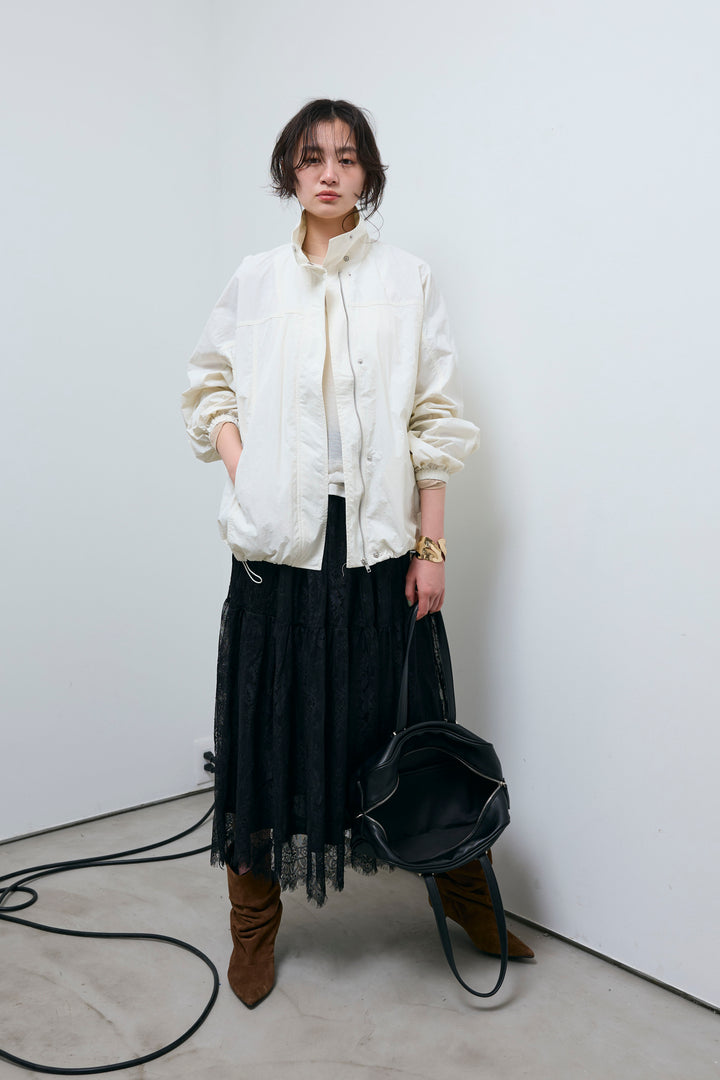 [予約/SET]ナイロンタフタスタンドカラーブルゾン+シアーラグランPO+レース 切替ロングスカート(3set)