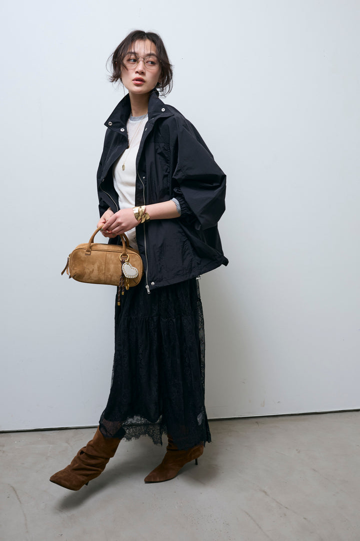 [予約/SET]ナイロンタフタスタンドカラーブルゾン+シアーラグランPO+レース 切替ロングスカート(3set)