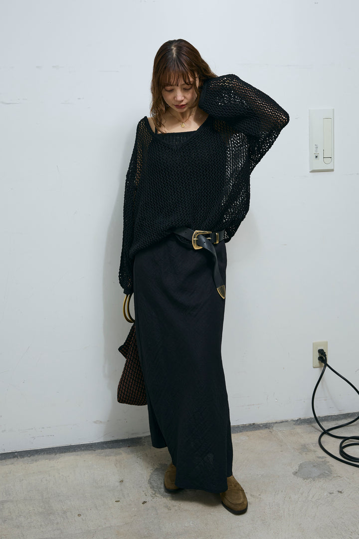 [予約]メッシュ編みキャミセットVネックプルオーバー