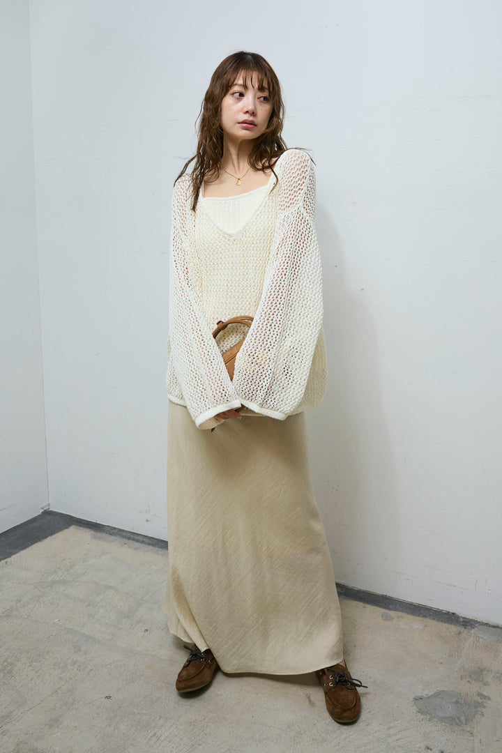 [予約]メッシュ編みキャミセットVネックプルオーバー