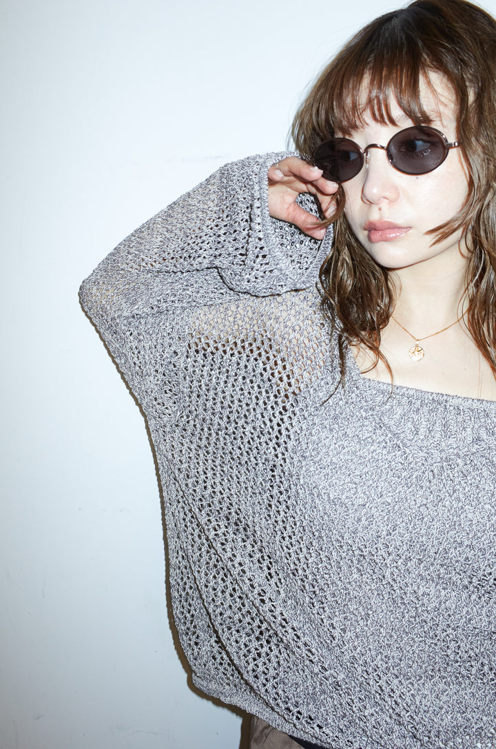 [予約/SET]メッシュ編みキャミセットVネックプルオーバー+リネンブレンドロングナロースカート(2set)