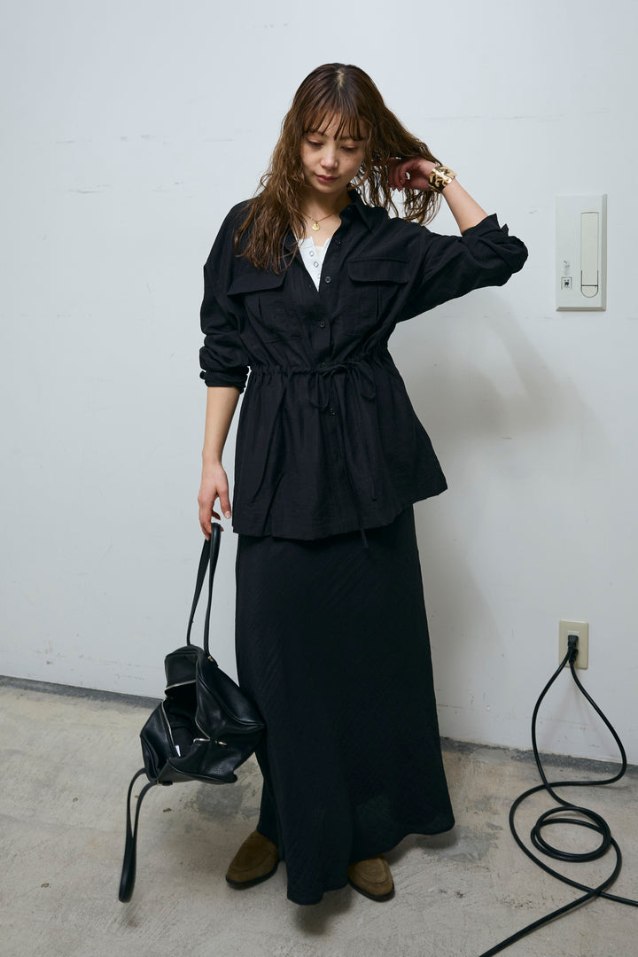 [予約/SET]リネンブレンドライトシアードロストシャツ+リネンブレンドロングナロースカート(2set)