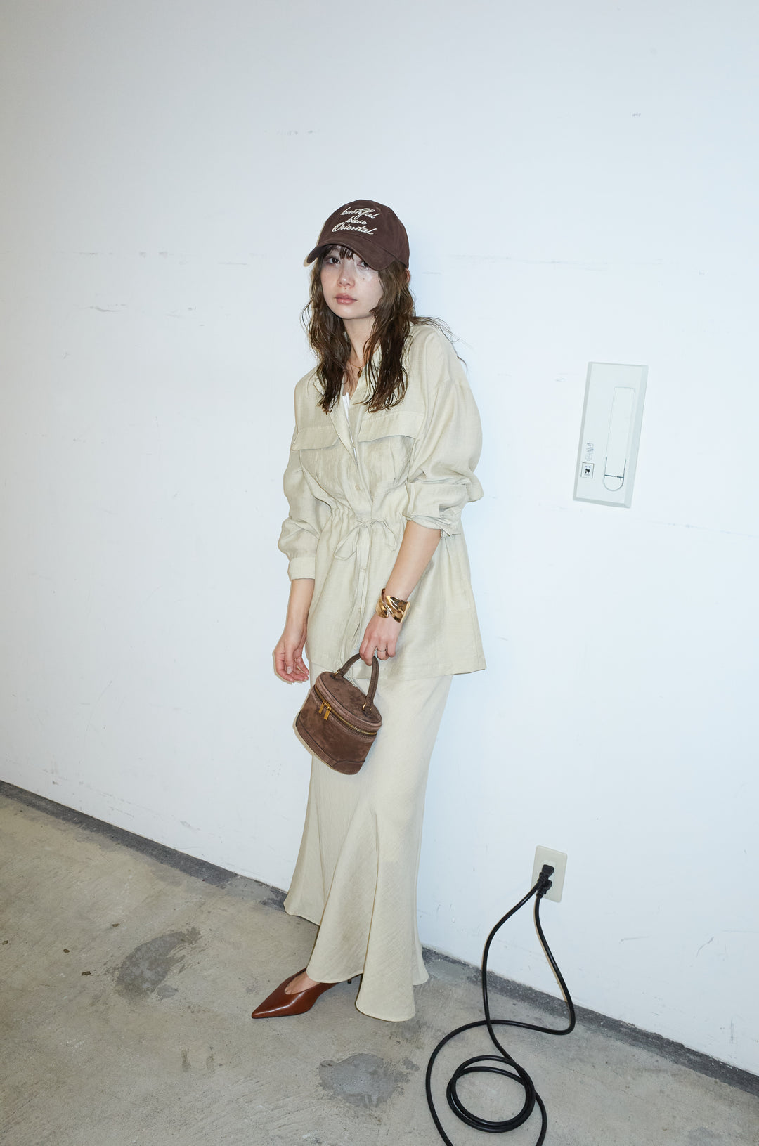 [予約/SET]リネンブレンドライトシアードロストシャツ+リネンブレンドロングナロースカート(2set)