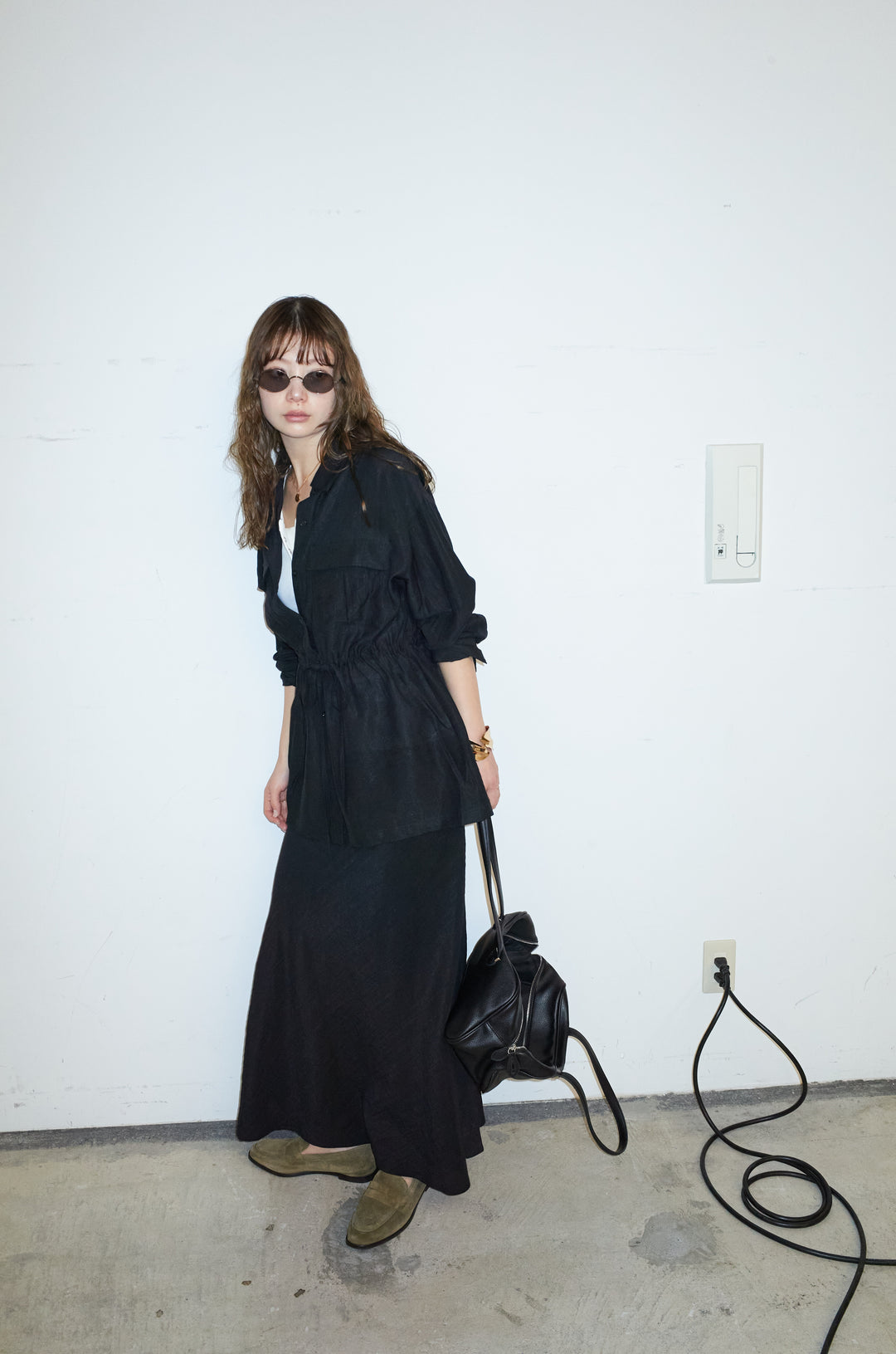 [予約/SET]リネンブレンドライトシアードロストシャツ+リネンブレンドロングナロースカート(2set)