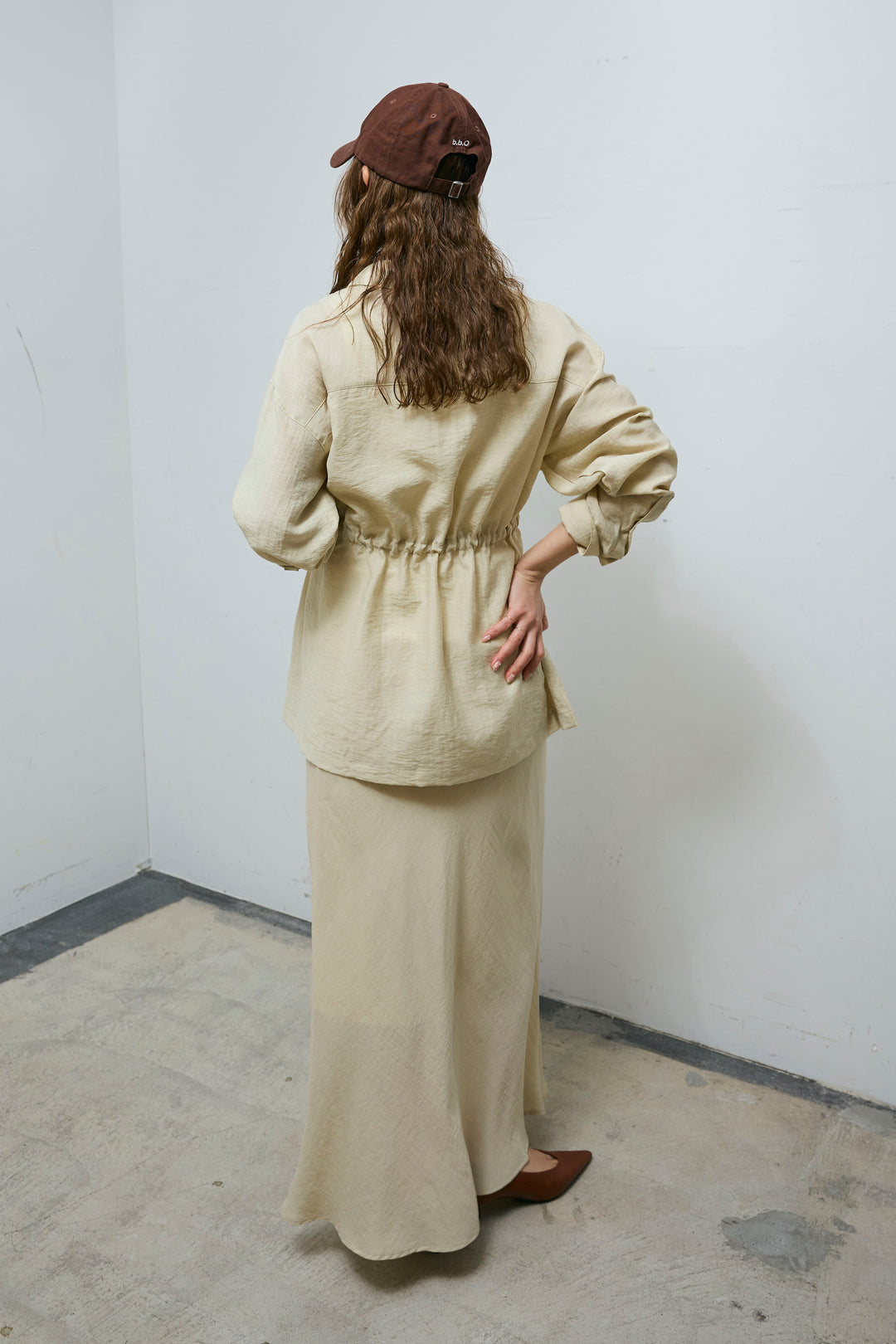 [予約/SET]リネンブレンドライトシアードロストシャツ+リネンブレンドロングナロースカート(2set)