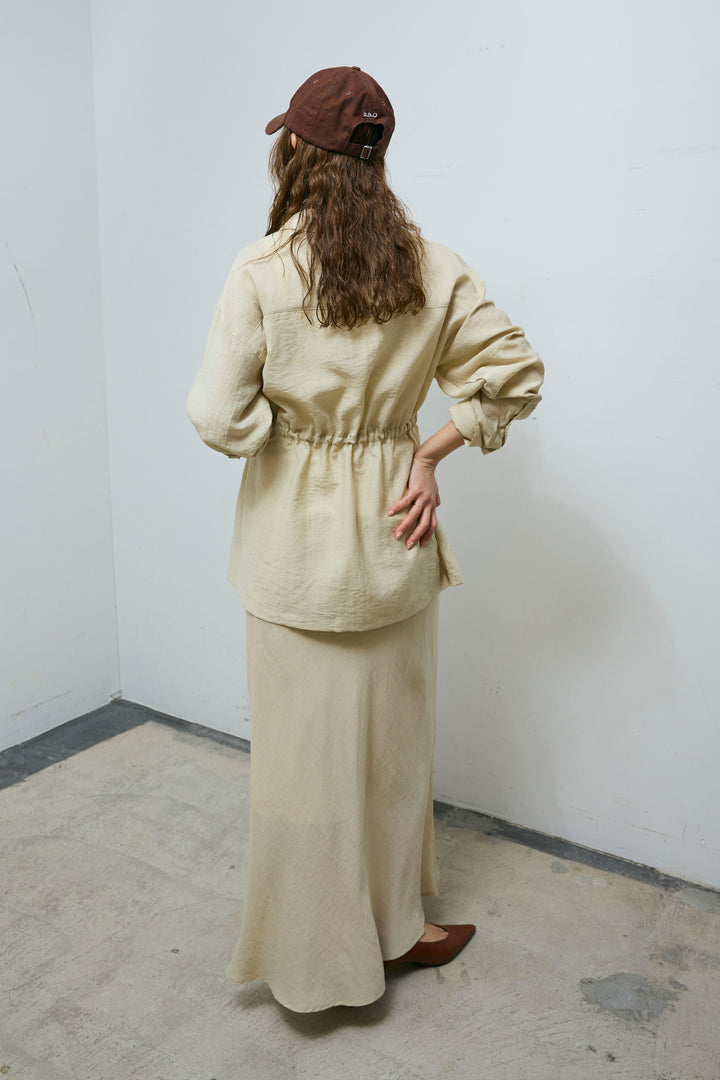 [予約/SET]リネンブレンドライトシアードロストシャツ+リネンブレンドロングナロースカート(2set)