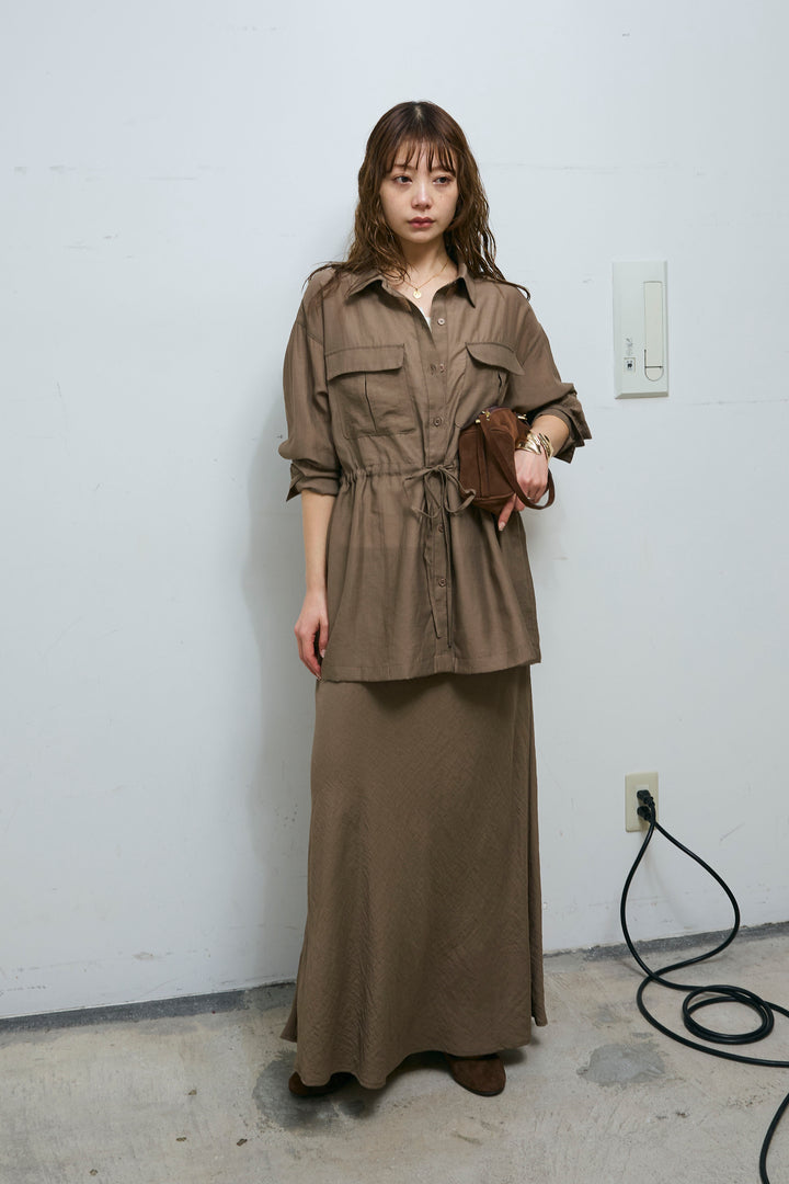 [予約/SET]リネンブレンドライトシアードロストシャツ+リネンブレンドロングナロースカート(2set)