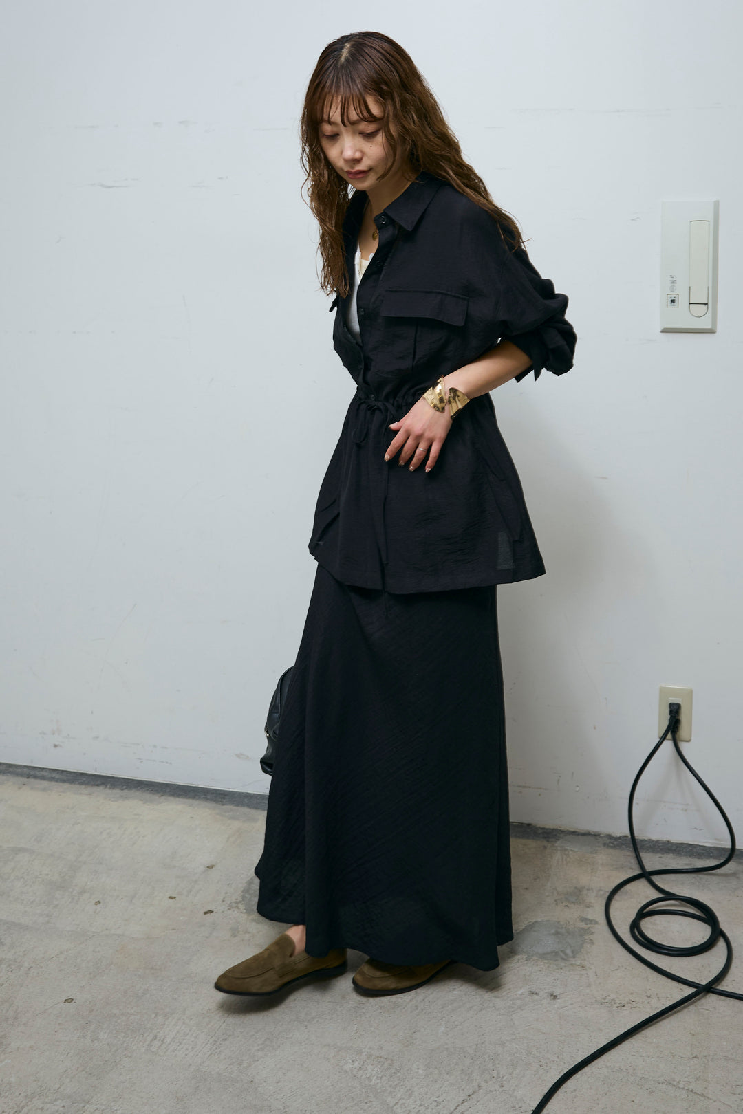 [予約/SET]リネンブレンドライトシアードロストシャツ+リネンブレンドロングナロースカート(2set)