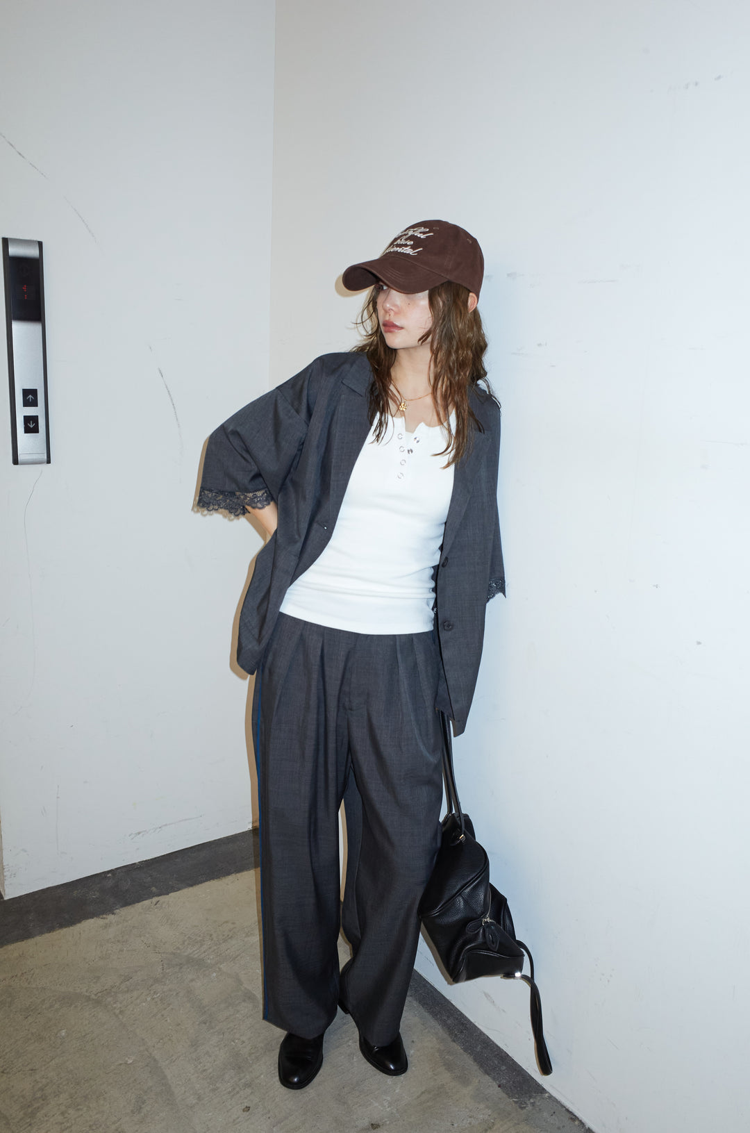 [予約/SET]袖レースハーフスリーブジャケット+サイド配色パンツ(2set)