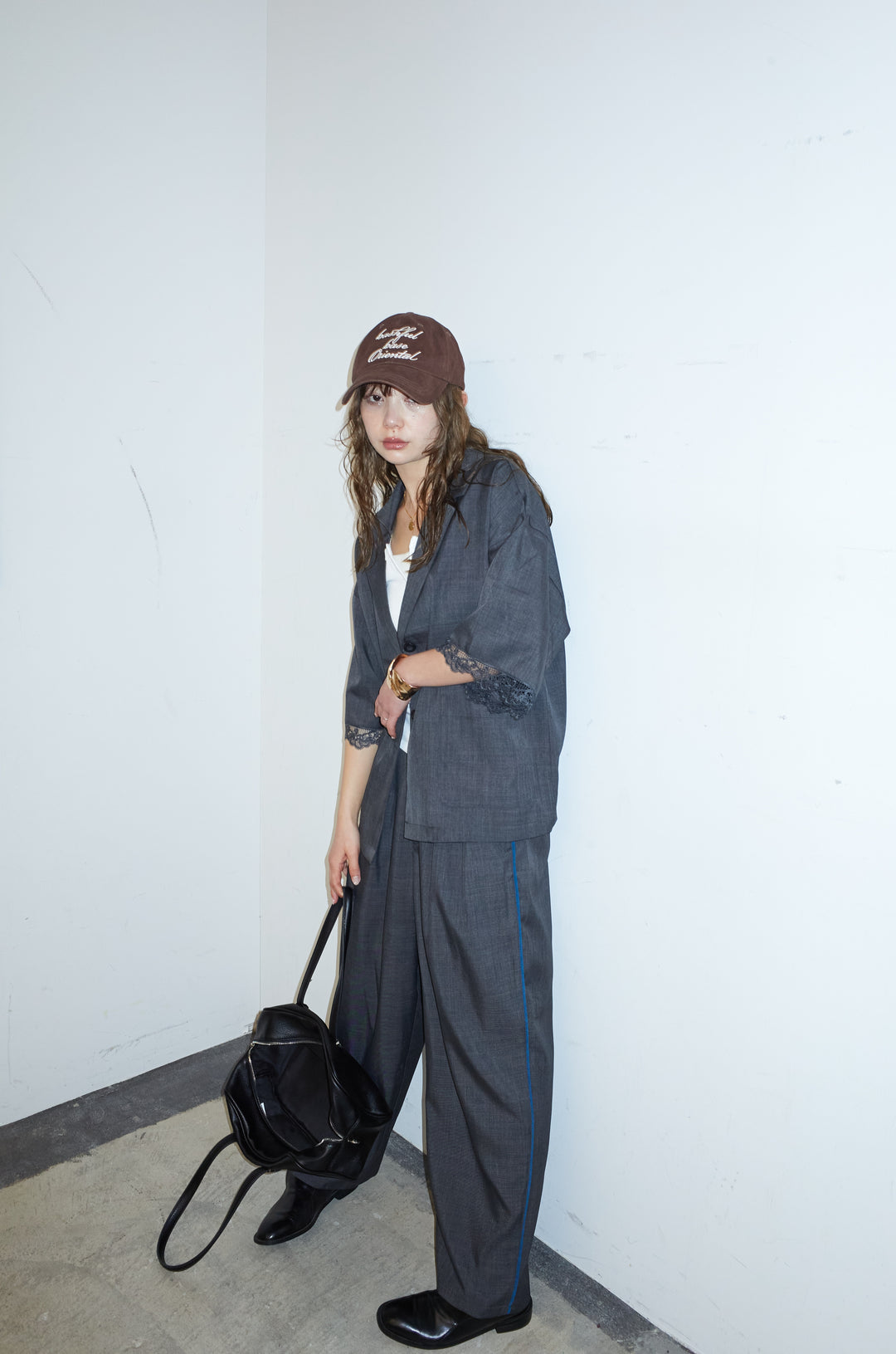 [予約/SET]袖レースハーフスリーブジャケット+サイド配色パンツ(2set)