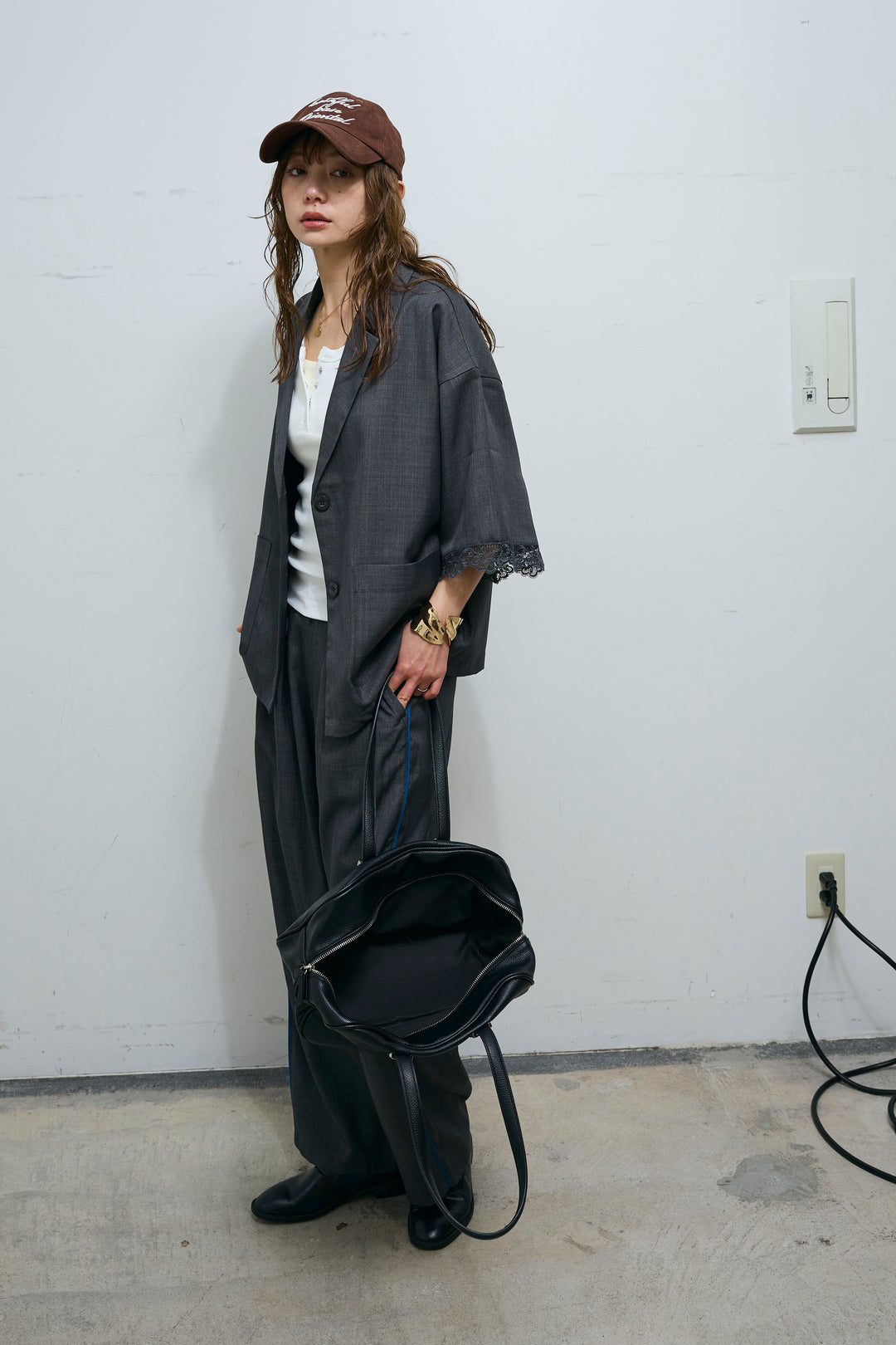 [予約/SET]袖レースハーフスリーブジャケット+サイド配色パンツ(2set)