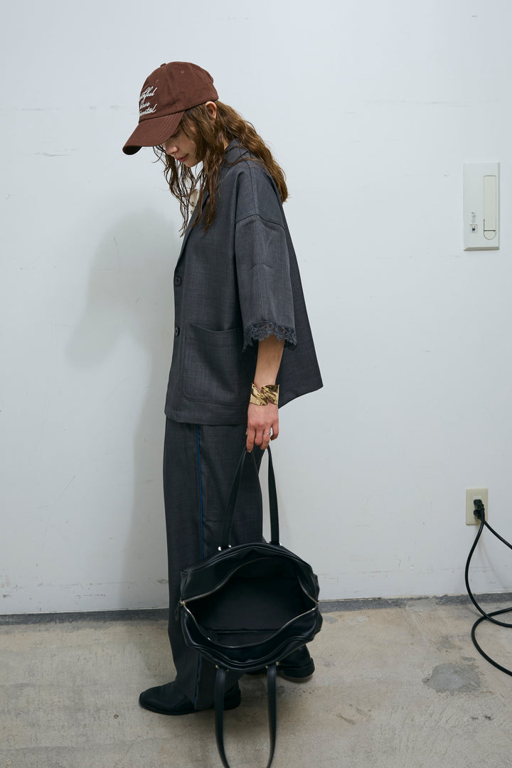 [予約/SET]袖レースハーフスリーブジャケット+サイド配色パンツ(2set)