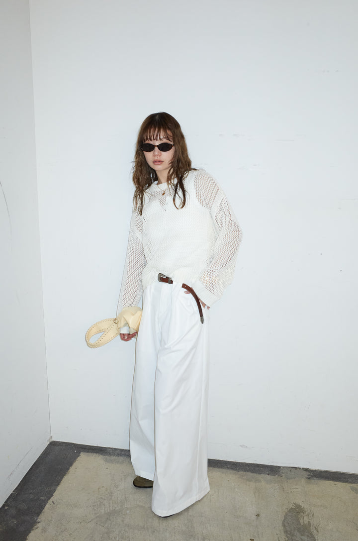 [予約/SET]メッシュニットプルオーバー+ハイウエストタックワイドパンツ(2set)