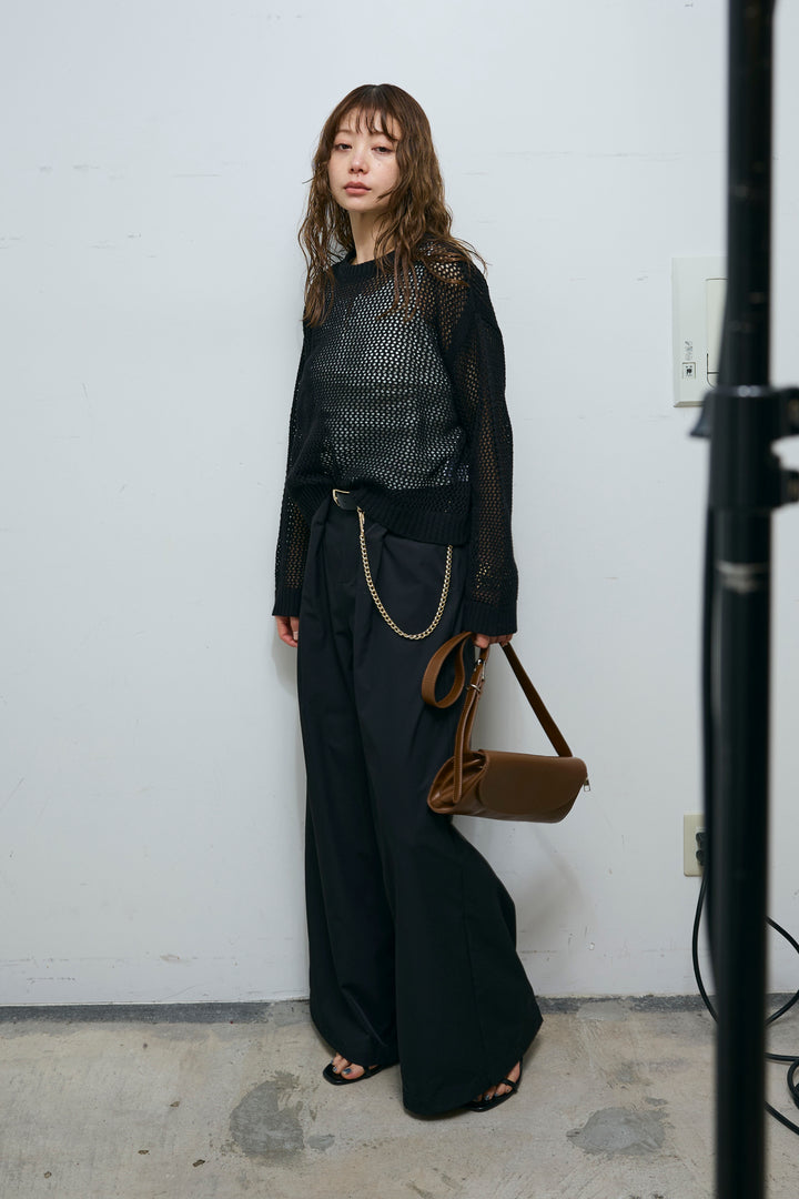 [予約/SET]メッシュニットプルオーバー+ハイウエストタックワイドパンツ(2set)