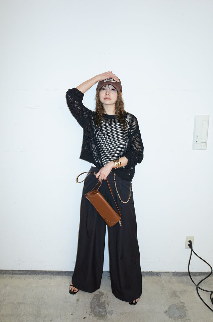 [予約/SET]メッシュニットプルオーバー+ハイウエストタックワイドパンツ(2set)