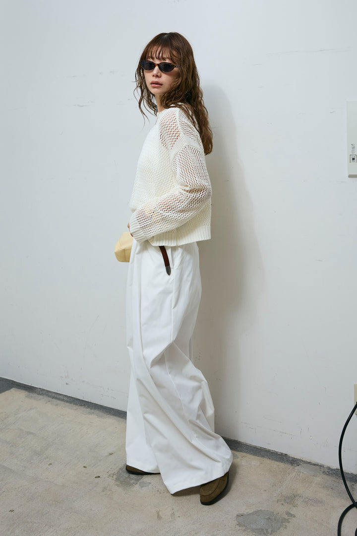 [予約/SET]メッシュニットプルオーバー+ハイウエストタックワイドパンツ(2set)