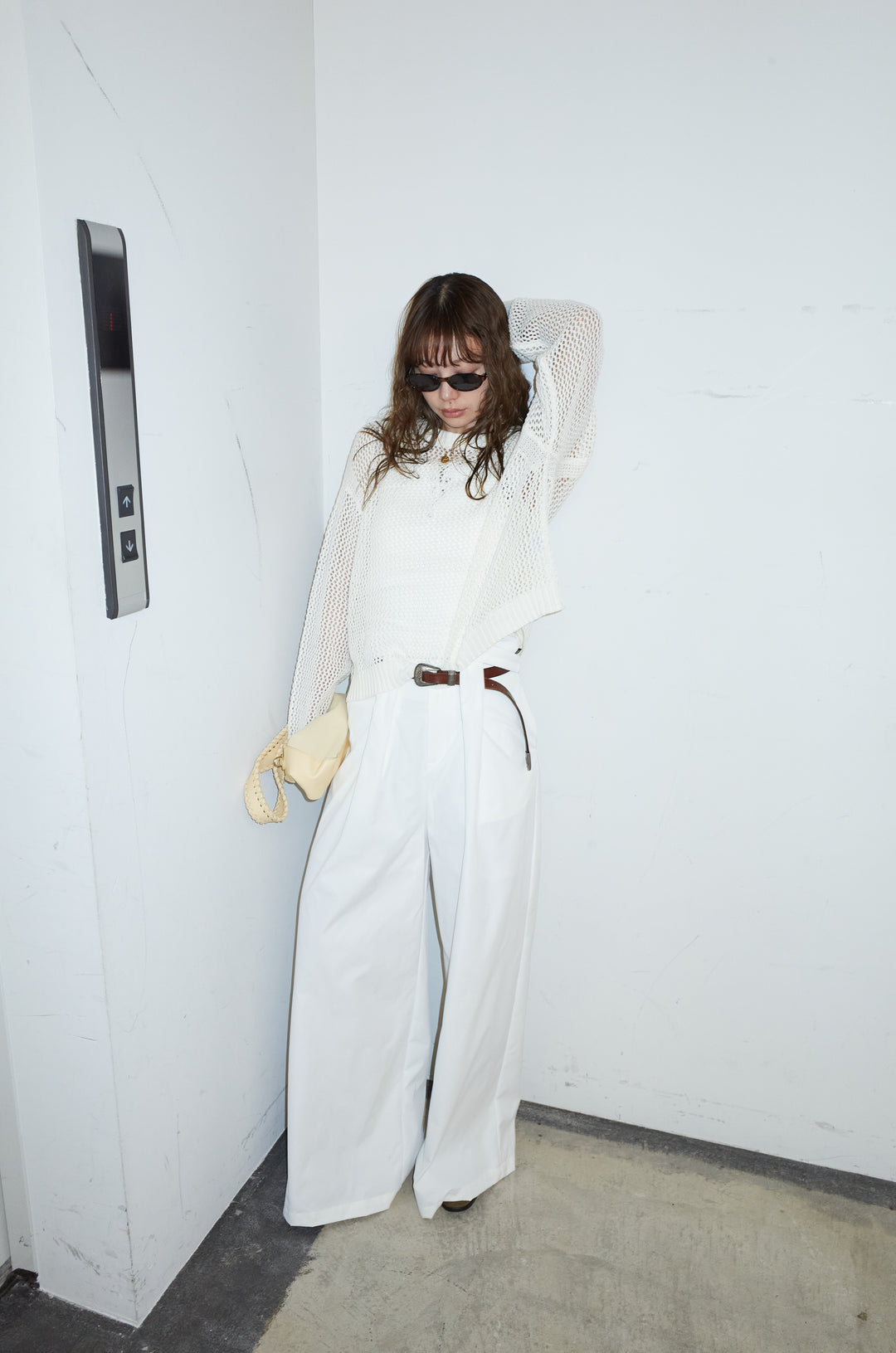 [予約/SET]メッシュニットプルオーバー+ハイウエストタックワイドパンツ(2set)