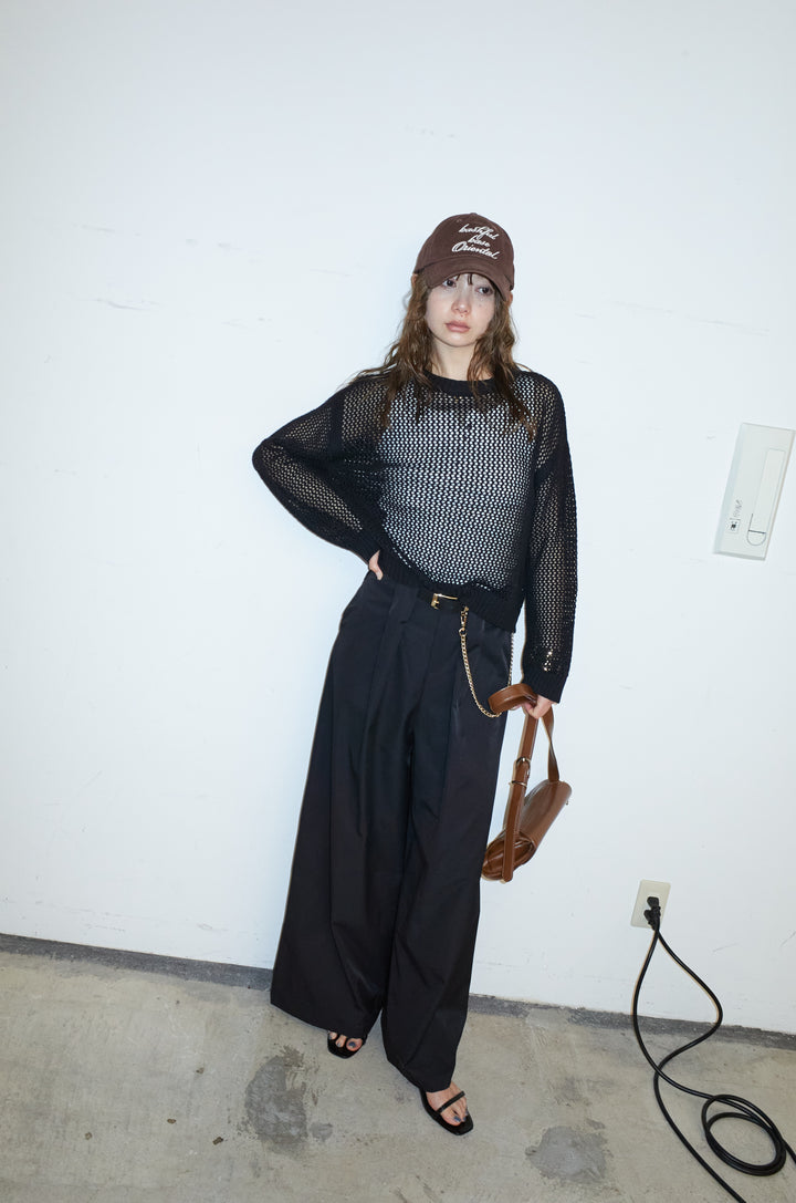 [予約/SET]メッシュニットプルオーバー+ハイウエストタックワイドパンツ(2set)