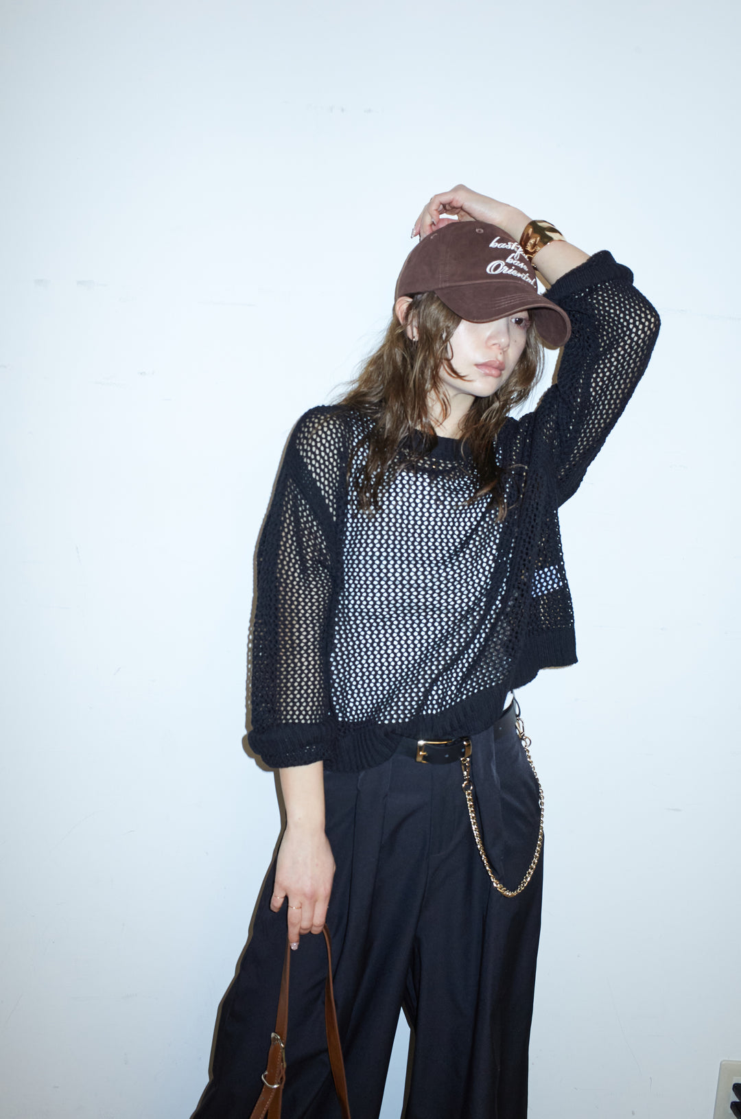 [予約/SET]メッシュニットプルオーバー+ハイウエストタックワイドパンツ(2set)