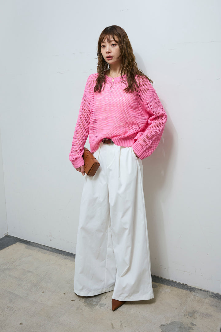 [予約/SET]メッシュニットプルオーバー+ハイウエストタックワイドパンツ(2set)