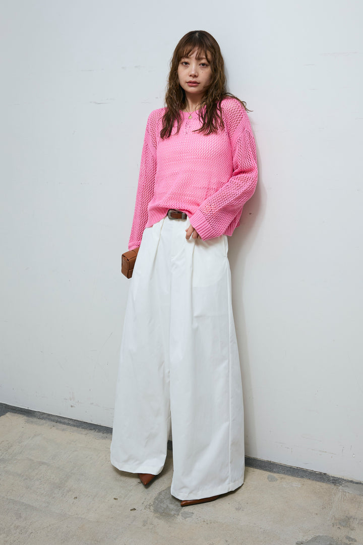 [予約/SET]メッシュニットプルオーバー+ハイウエストタックワイドパンツ(2set)