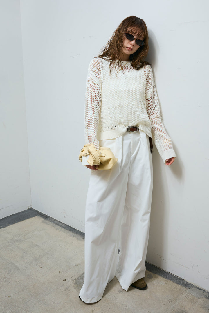 [予約/SET]メッシュニットプルオーバー+ハイウエストタックワイドパンツ(2set)