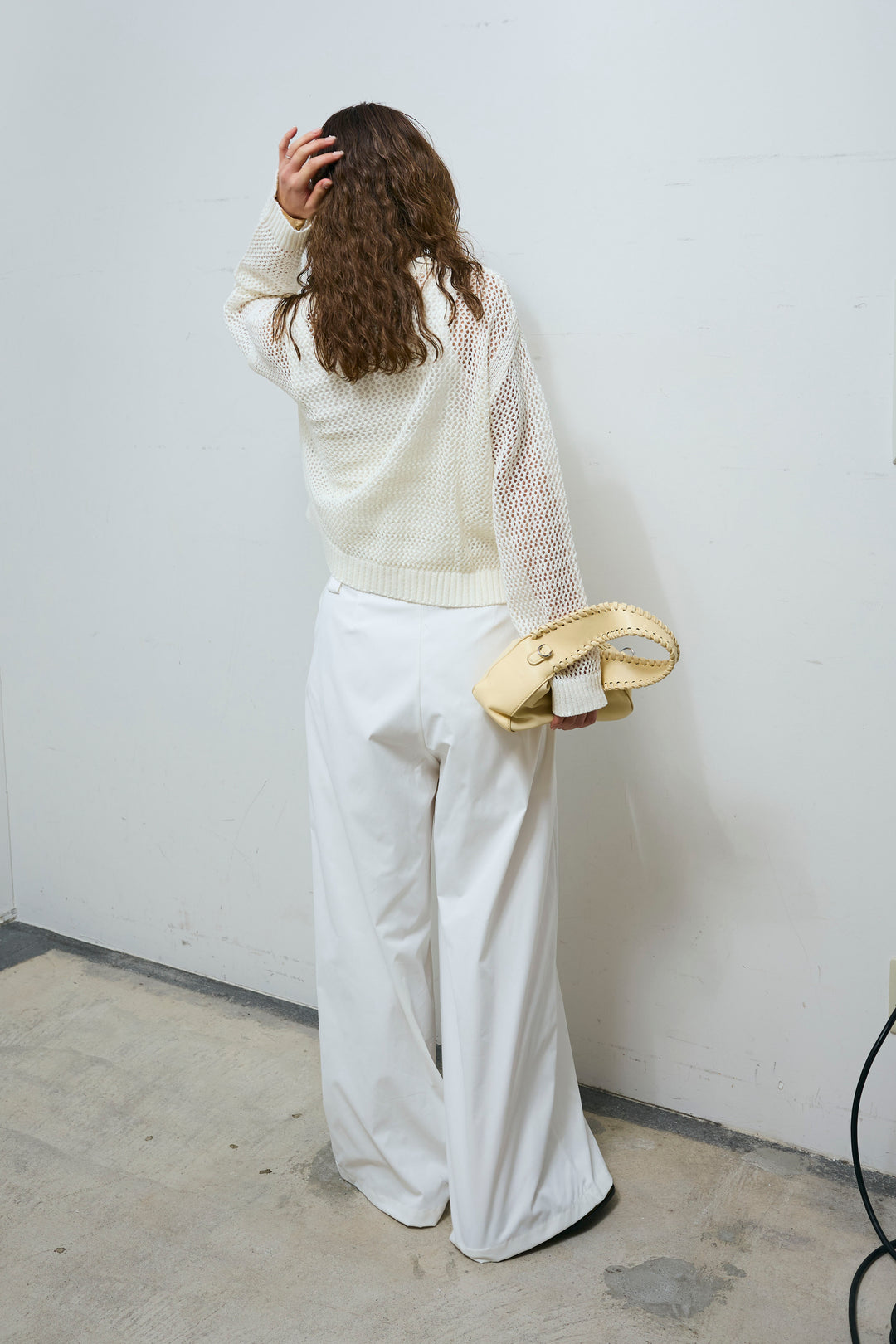 [予約/SET]メッシュニットプルオーバー+ハイウエストタックワイドパンツ(2set)