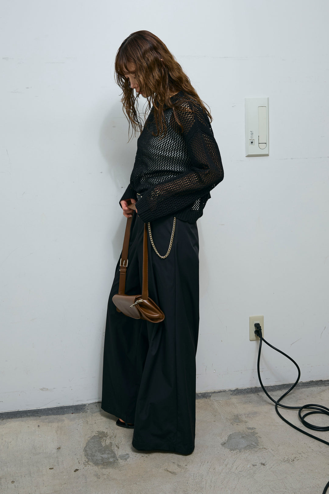 [予約/SET]メッシュニットプルオーバー+ハイウエストタックワイドパンツ(2set)