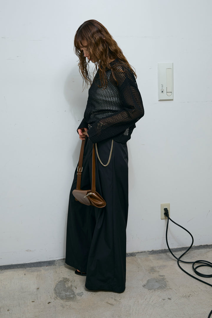 [予約/SET]メッシュニットプルオーバー+ハイウエストタックワイドパンツ(2set)