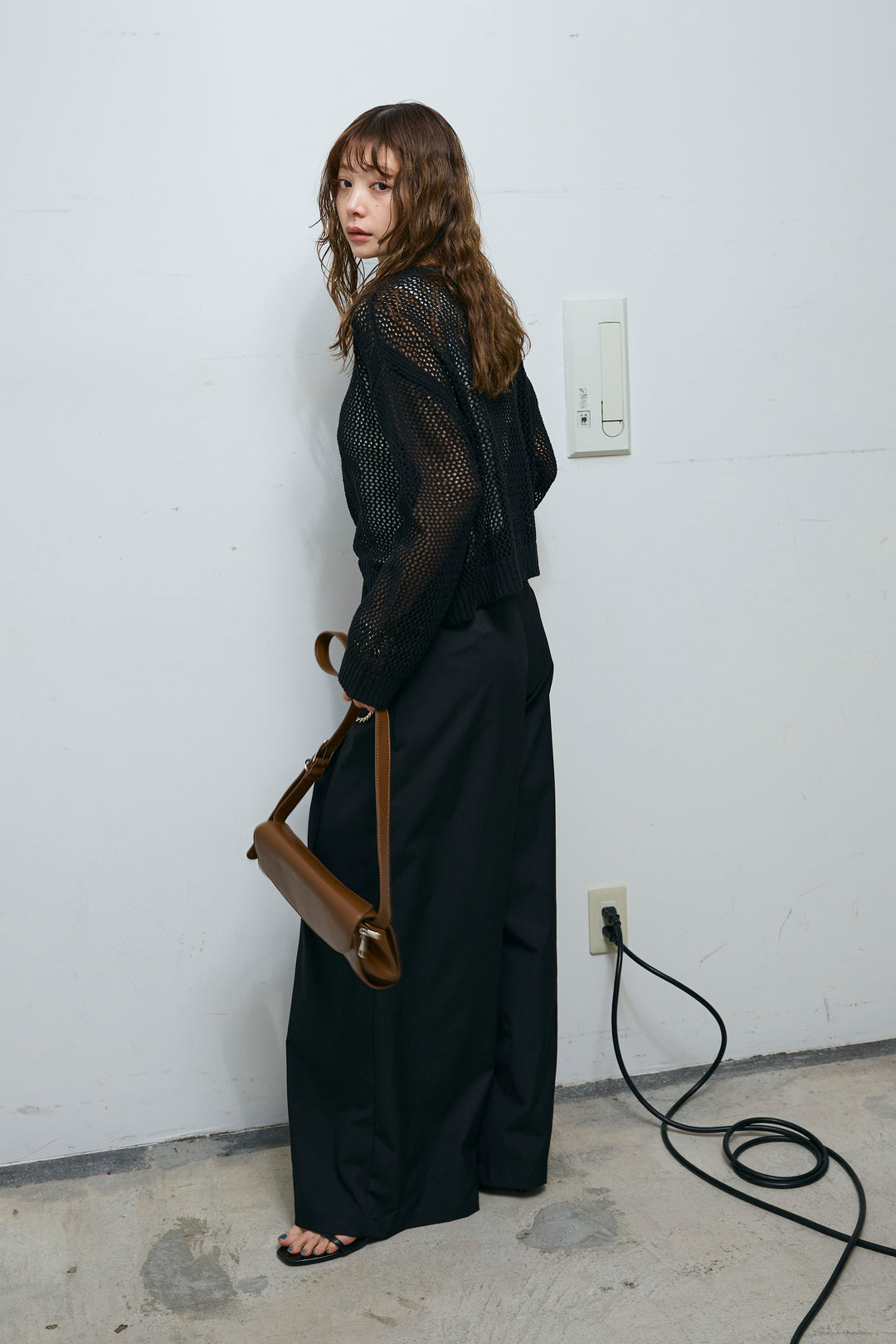 [予約/SET]メッシュニットプルオーバー+ハイウエストタックワイドパンツ(2set)