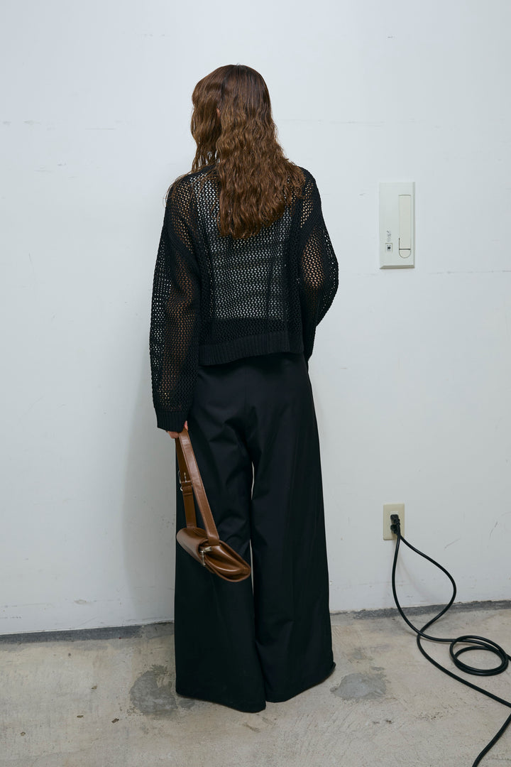 [予約/SET]メッシュニットプルオーバー+ハイウエストタックワイドパンツ(2set)