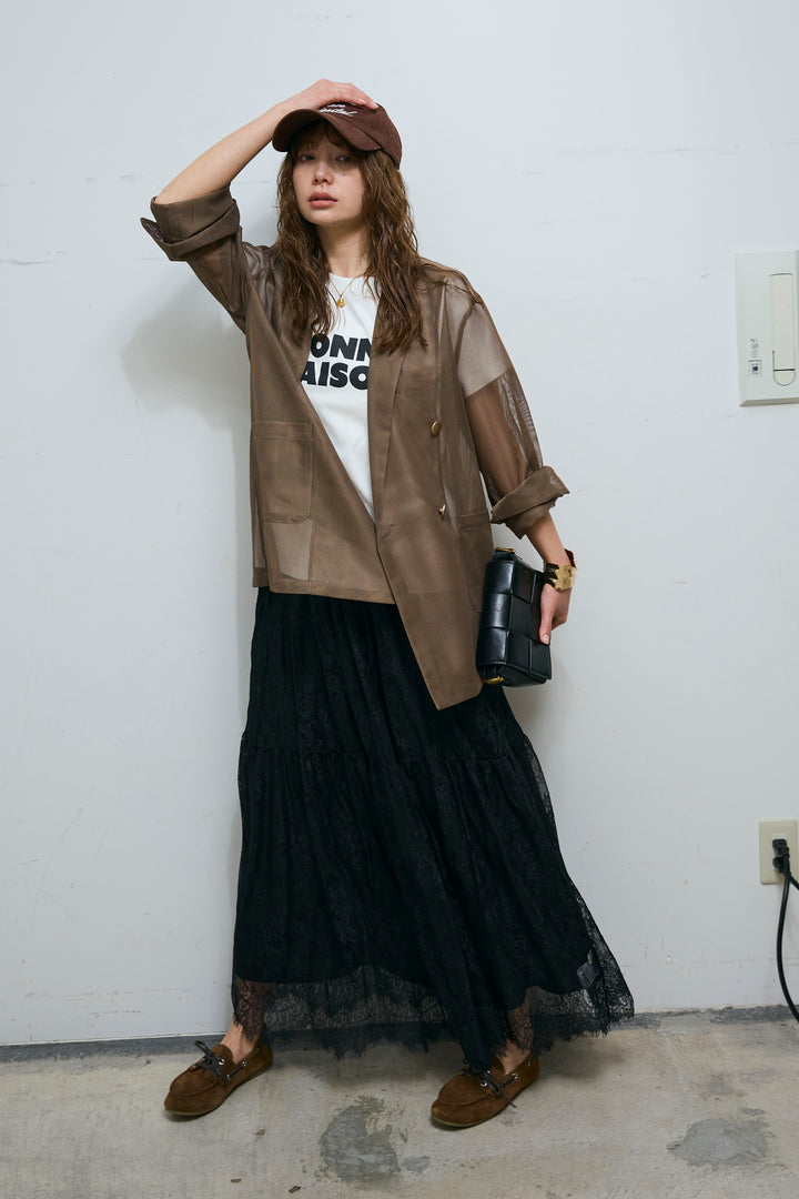 [予約/SET]シアーダブルテーラードJK+レース 切替ロングスカート(2set)